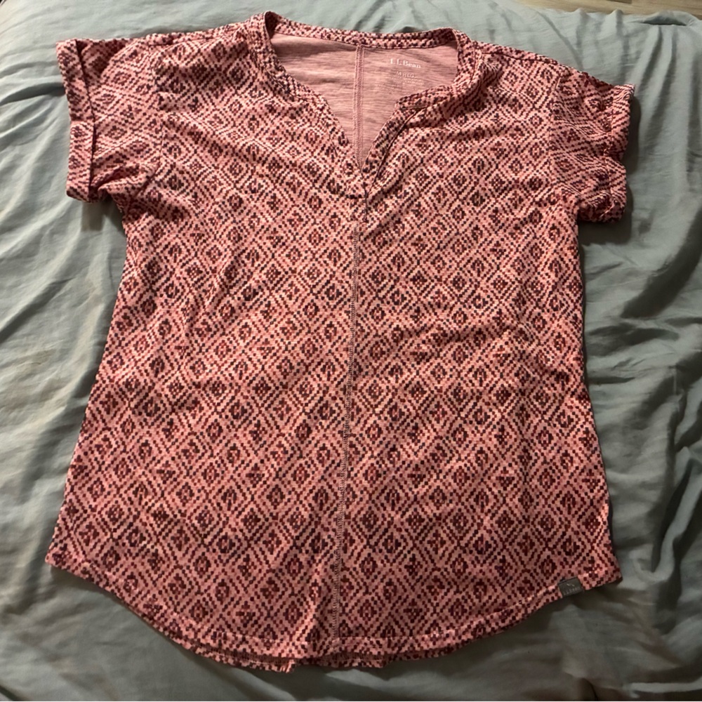 L.L. Bean Streamside Pink Patterned Short Sleeve Tee